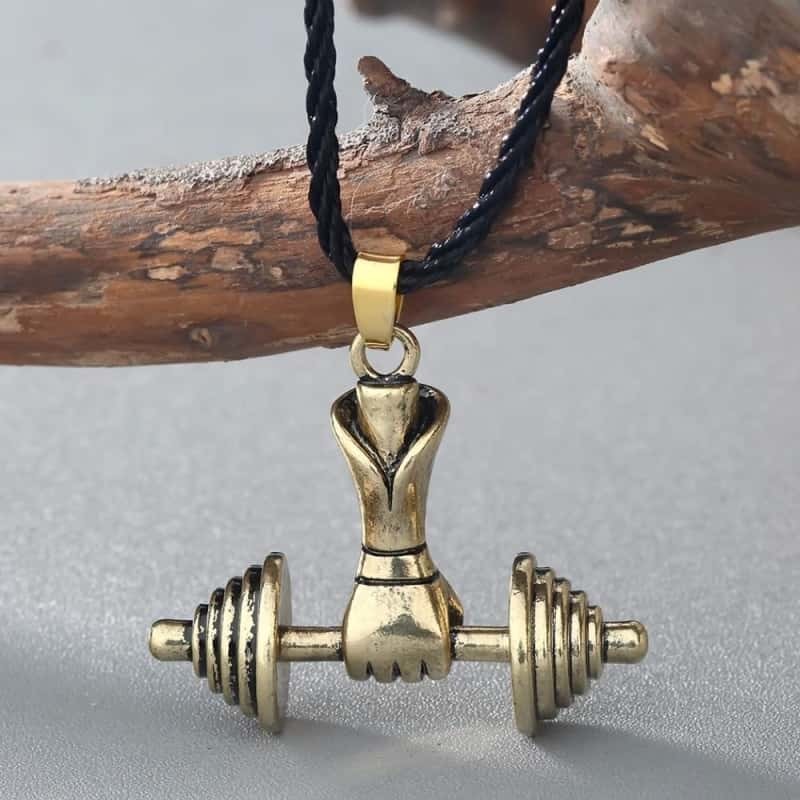 COLLIER FITNESS - POING HALTÈRE EN ACIER INOXIDABLE